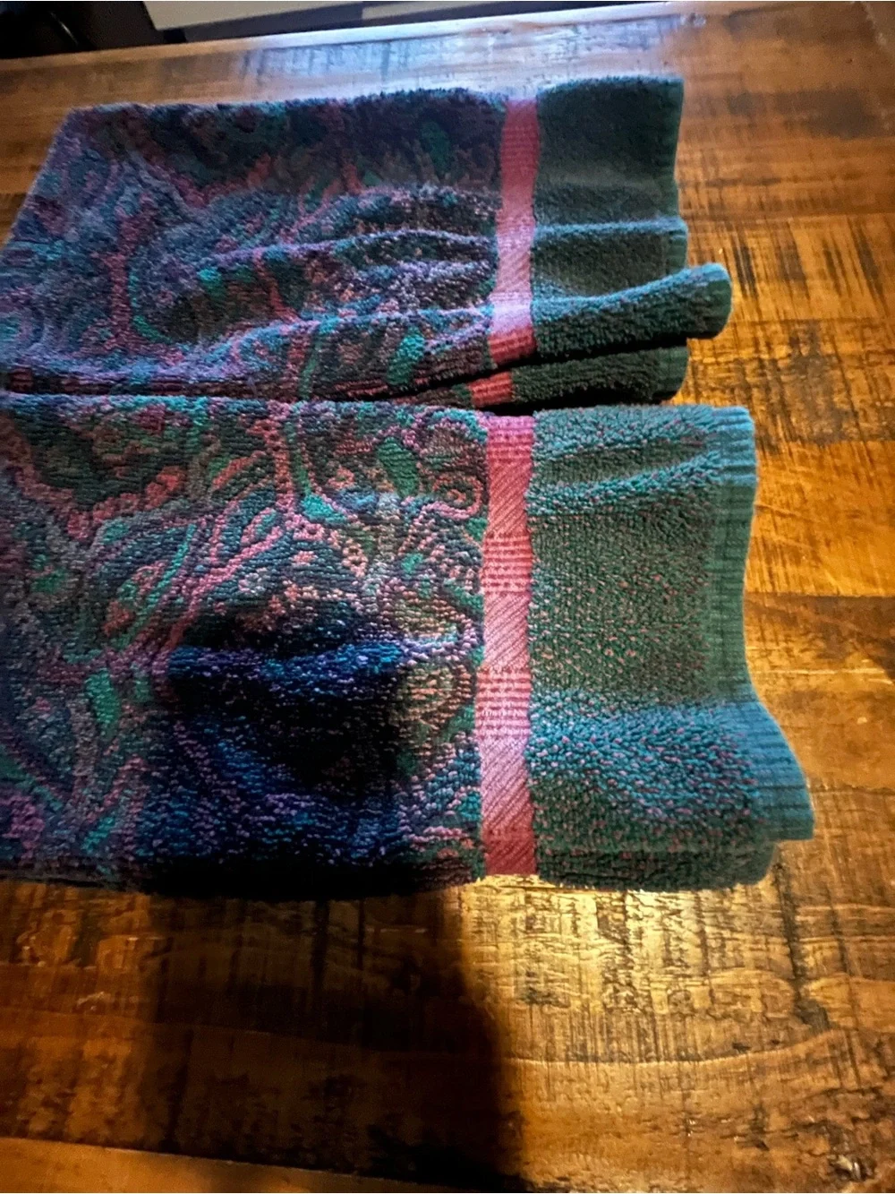 Vintage Fieldcrest Paisley hand towel   in Teal & Plum